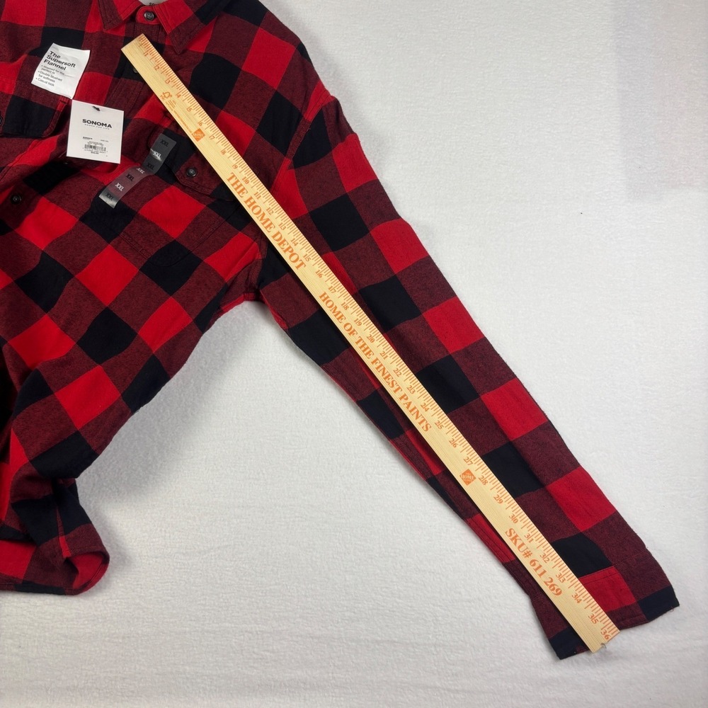 Sonoma Goods For Life Mens XXL Red Black Buffalo Plaid Supersoft Flannel Shirt - Picture 12 of 16